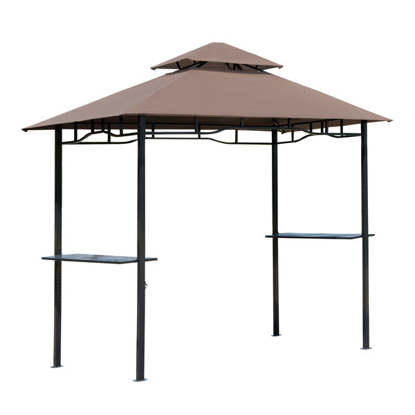 Pavillon abri tonnelle de jardin pour barbecue double toit 2 tablettes incluses tissu polyester acier 2 45 x 1 48 x 2 55 m chocolat