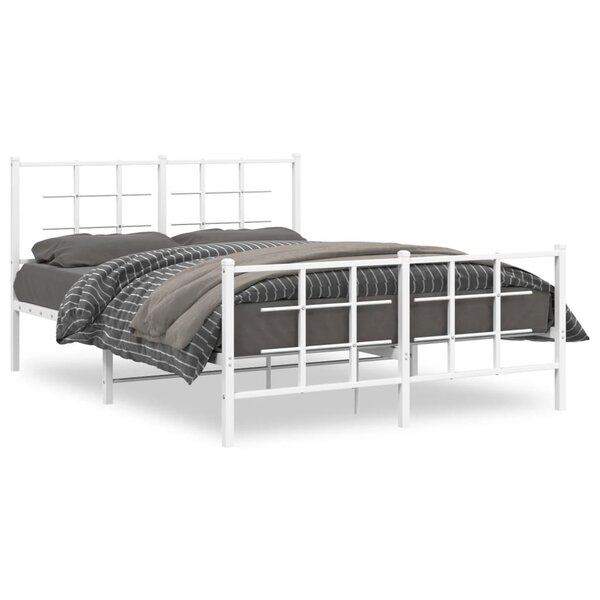 vidaXL Cadre de lit métal sans matelas et pied de lit blanc 140x190 cm