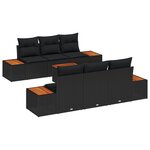 Ensemble de canapé de jardin vidaXL 7 pièces avec coussins noir poly rattan acacia