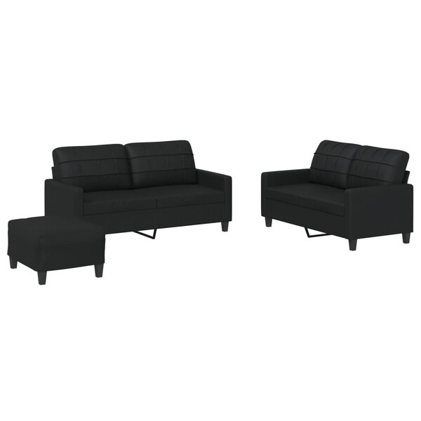 vidaXL Ensemble de canapés 3 Pièces avec coussins Noir Similicuir