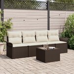 vidaXL Ensemble de canapé de jardin 5 pièces avec coussins en rattan poly marron