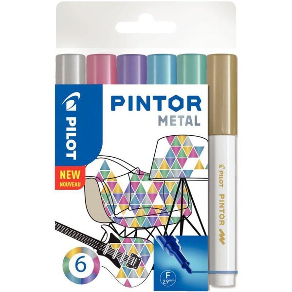 Pochette de 6 marqueurs pointe fine PILOT PINTOR métal