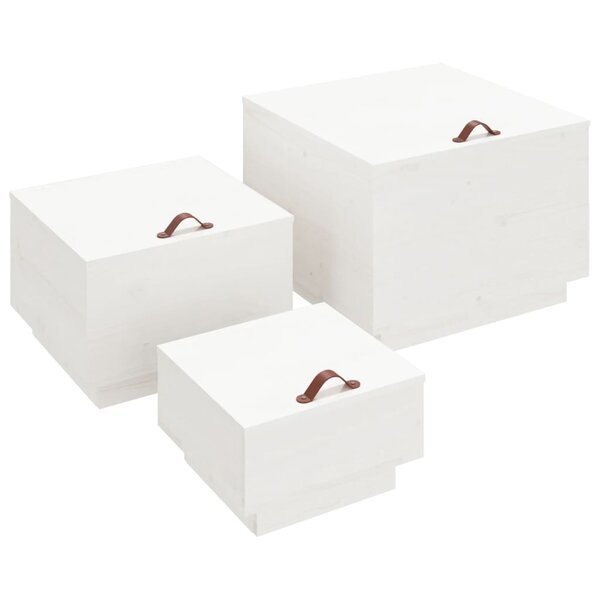 vidaXL Boîtes de rangement et couvercles 3Pièces Blanc Bois massif de pin