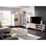 Ensemble meuble TV table basse buffet - Mélaminé - Style scandinave - chêne et blanc