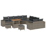 Ensemble de canapé de jardin 13 pièces avec coussins gris en rotin synthétique acacia