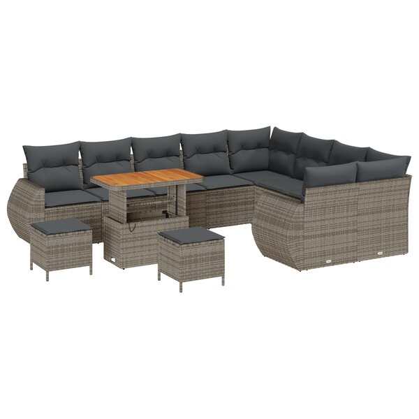 Ensemble de Sofa de Jardin de 12 Pièces avec Coussins Gris en Poly Rattan Acacia