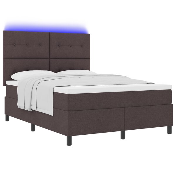 vidaXL Lit box spring avec matelas & LED Marron foncé 140x190 cm Tissu