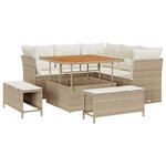 Set de canapés de jardin de 8 pièces avec coussins beige rattan poly acacia