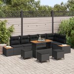 Ensemble de canapés de jardin de 10 pièces avec coussins noirs en rotin synthétique acacia