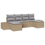 vidaXL Set de canapés de jardin 6 pièces avec housses beige poly rattan