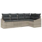 vidaXL Ensemble de canapé de jardin 5 pièces avec coussins Gris clair Poly Rattan