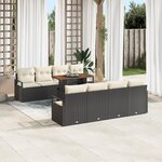 Ensemble de Canapés de Jardin de 9 Pièces avec Coussins Noir Rattan Poly