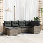 Ensemble de 6 pièces de Canapé de Jardin avec Coussins Gris Rattan Poly