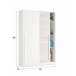 Armoire blanc et chêne - 2 portes coulissantes - 200 x 121 x 50 cm