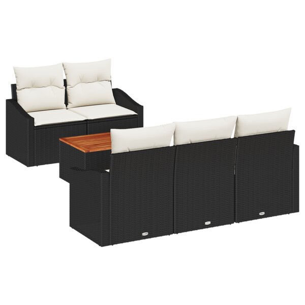 vidaXL Ensemble de Canapé de Jardin de 6 Pièces avec Coussins Noir Poly Rattan Acacia