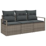vidaXL Ensemble de Canapé de Jardin 3 Pièces avec Coussins en Rattan Poly Gris