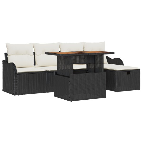 vidaXL Ensemble de Canapés de Jardin 6 Pièces avec Coussins Noir Rattan Poly