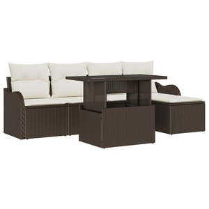 Canapés de jardin 6 pièces Avec coussins marron Poly Rattan