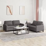 vidaXL Ensemble de canapés 2 Pièces avec coussins Gris Similicuir