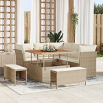 vidaXL Canapé de jardin 8 pièces avec coussins beige poly rotin