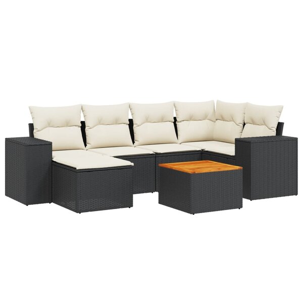 vidaXL Salon de jardin 7 Pièces avec coussins noir résine tressée