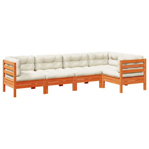vidaXL Salon de jardin 5 Pièces avec coussins cire marron bois pin massif