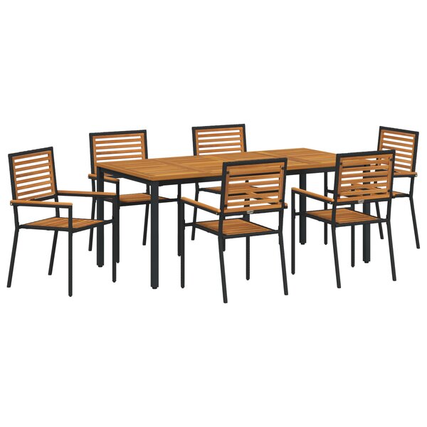 Ensemble de Salle à Manger de Jardin 7 Pièces en Poly Rattan Noir Acacia