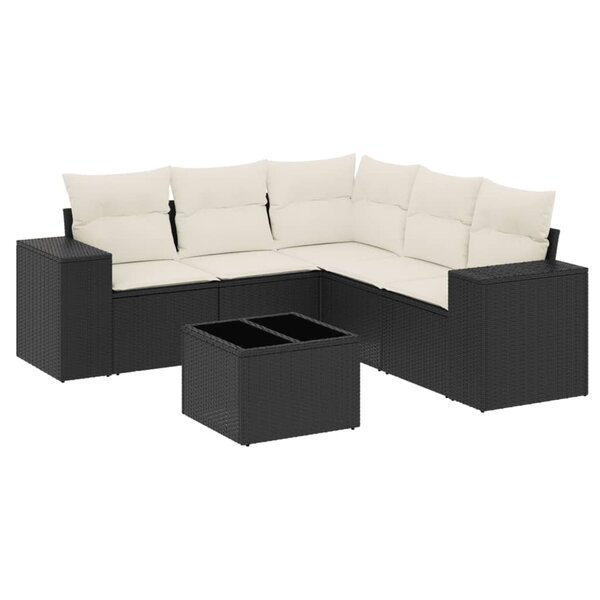 vidaXL Salon de jardin 6 Pièces avec coussins noir résine tressée