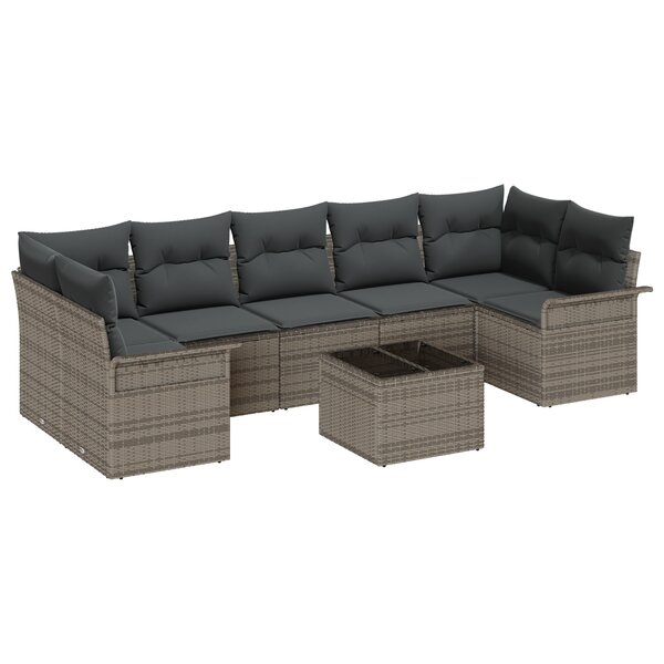 Ensemble de canapés de jardin vidaXL 8 pièces avec coussins en rotin synthétique gris