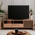 Meuble TV - MEDAN - 1 porte + 2 tiroirs - chêne artisan et anthracite