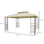 HOMCOM Tonnelle Pavillon de jardin barnum style colonial double toit 4 x 3 m acier crème