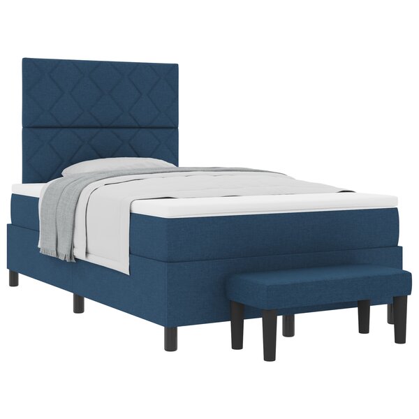 vidaXL Lit à ressorts avec matelas et banc bleu 120x190 cm en tissu
