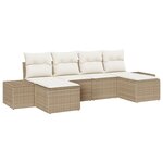 vidaXL Ensemble de canapé de jardin de 6 pièces avec coussins Beige Rotin synthétique