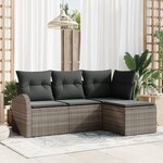 vidaXL Ensemble de Canapés de Jardin 4 Pièces avec Coussins Gris en Poly Rattan