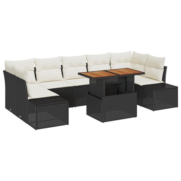 vidaXL Ensemble de canapés de jardin 8 pièces avec coussins en poly rattan noir
