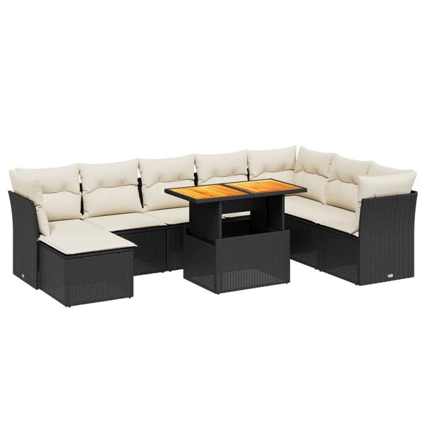 vidaXL Salon de jardin 9 Pièces avec coussins noir résine tressée