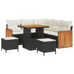 Ensemble de canapé de jardin 8 pièces avec coussins noir poly rattan acacia