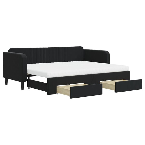 vidaXL Lit de jour avec gigogne et tiroirs noir 80x200 cm velours
