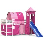 vidaXL Lit mezzanine enfants avec tour rose 90x200 cm bois pin massif