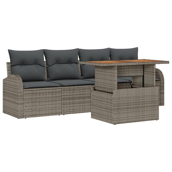 Ensemble de canapé de jardin 5 pièces avec coussins Gris Poly Rotin
