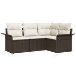 Ensemble de canapé de jardin 4 pièces avec coussins en poly rotin marron