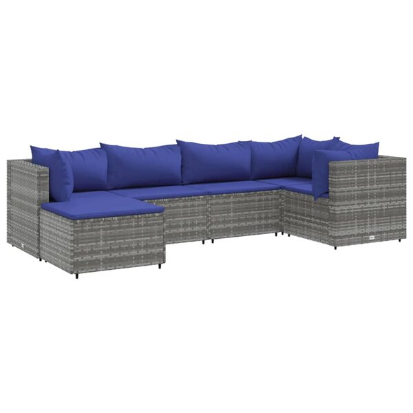 vidaXL Salon de jardin 6 Pièces avec coussins Gris Résine tressée
