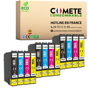 COMETE, entreprise française - T1285-12 Cartouches d'encre Compatibles avec EPSON T1285 Renard (T1281 T1282 T1283 T1284) - pour Epson Stylus T22 Office SX125 SX130 (3 Noir 3 Cyan 3 Magenta 3 Jaune)