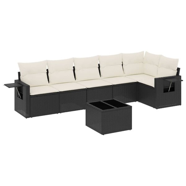 vidaXL Salon de jardin 7 Pièces avec coussins noir résine tressée