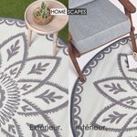 Tapis extérieur terrasse réversible rond - Tapis de jardin imperméable et résistant UV - Henna - Gris - 180 cm - HOMESCAPES