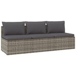vidaXL Canapé de jardin 3 places avec coussins Gris Résine tressée