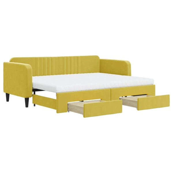 vidaXL Lit de jour avec gigogne et tiroirs jaune 80x200 cm velours