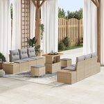 Ensemble de canapé de jardin 9 pièces avec coussins beige poly rotin acacia