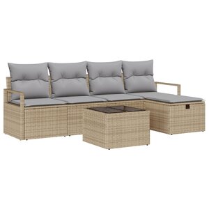 Ensemble de Canapé de Jardin 6 Pièces avec Coussins Beige Poly Rattan