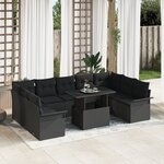 vidaXL Ensemble de Canapés de Jardin 10 Pièces avec Coussins Rattan Poly Noir